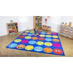 Covor mare 3x3 m pentru Copii cu Emoticoane exprimand emotii, Covor Multicolor mesaje in engleza